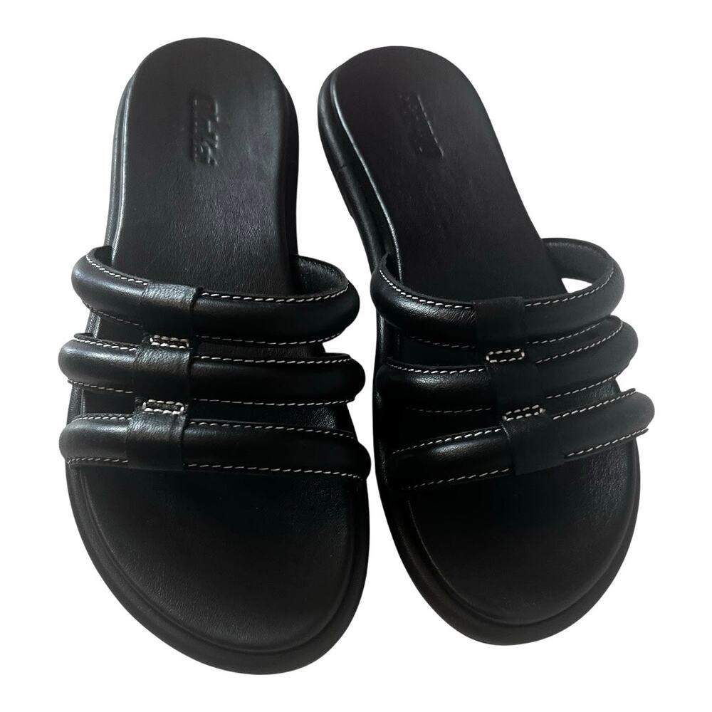 Olukai Tiare Slide Black Leather Slip On Sandals Women Size 7 - Picture 5 of 11